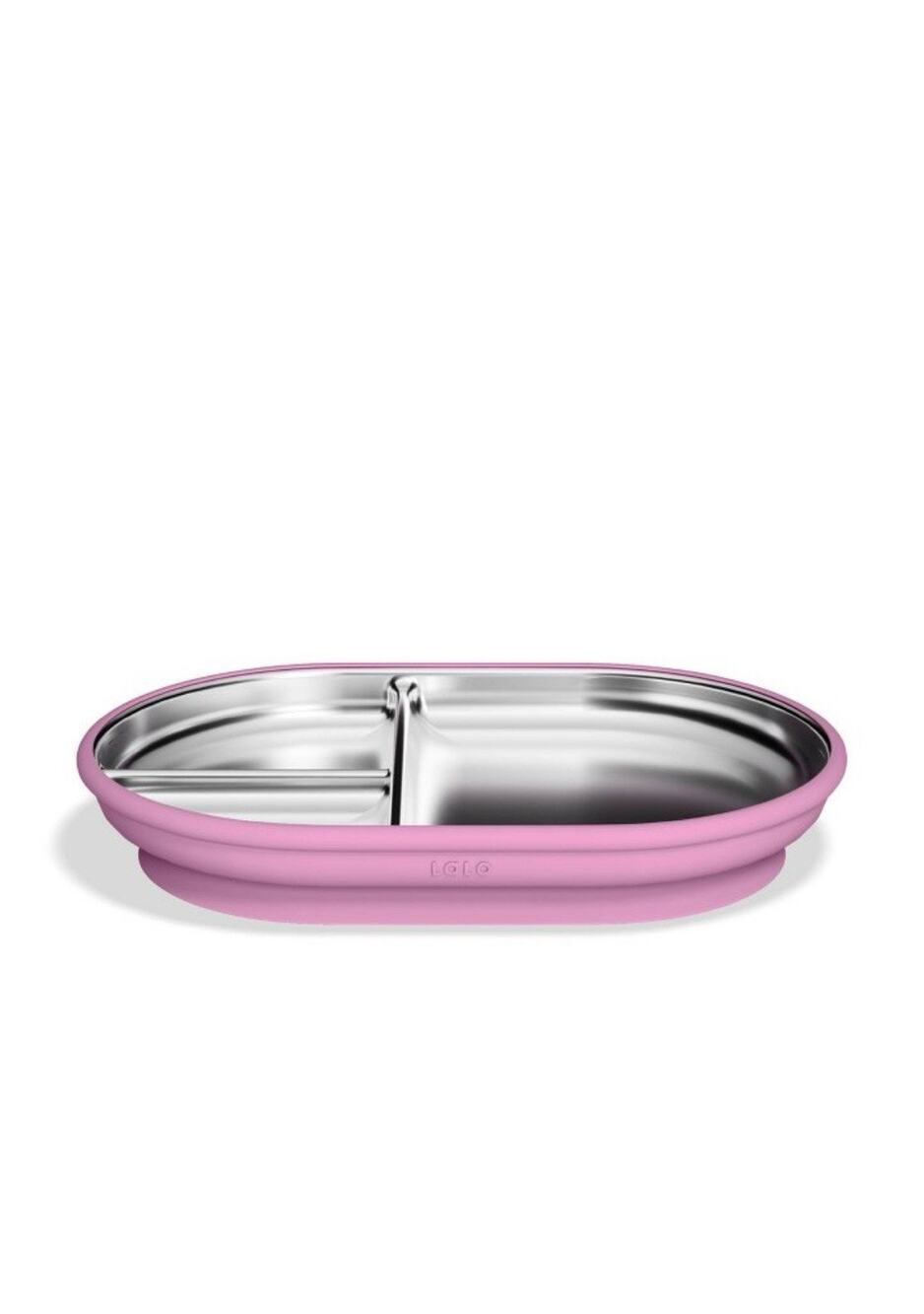 Lalo 9.84" Stainless Steel Suction Baby Plate - Bubble Gum
